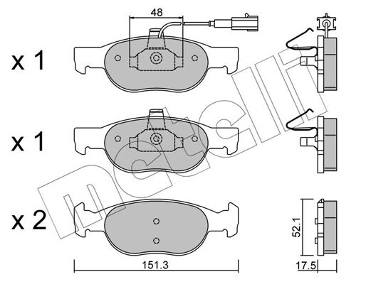 Комплект гальмівних накладок, дискове гальмо METELLI 22-0079-0