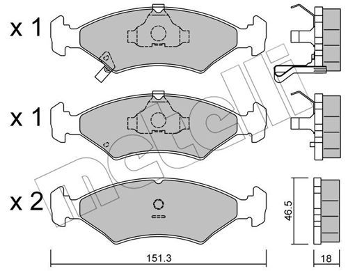 Комплект гальмівних накладок, дискове гальмо METELLI 22-0127-0