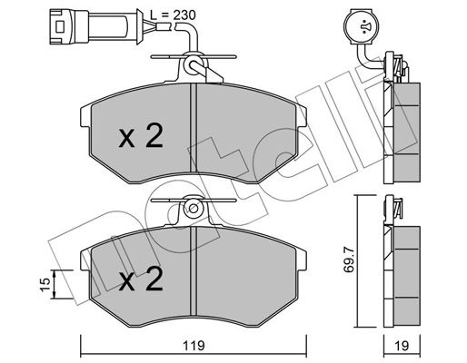 Комплект гальмівних накладок, дискове гальмо METELLI 22-0148-1