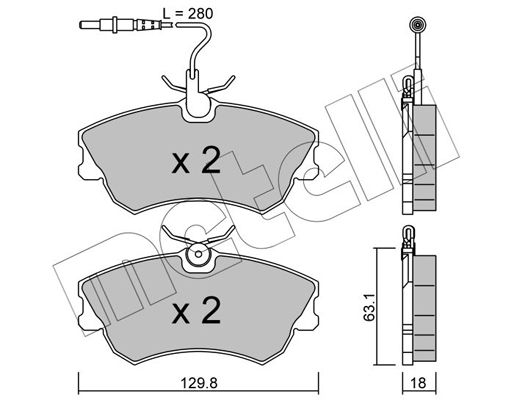 Комплект гальмівних накладок, дискове гальмо METELLI 22-0222-0