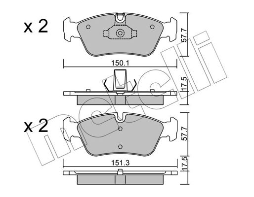 Комплект гальмівних накладок, дискове гальмо METELLI 22-0260-0