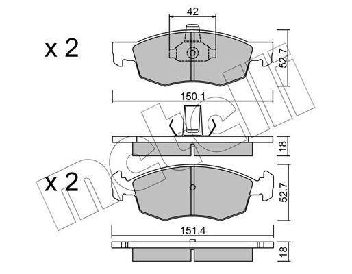 Комплект гальмівних накладок, дискове гальмо METELLI 22-0274-2