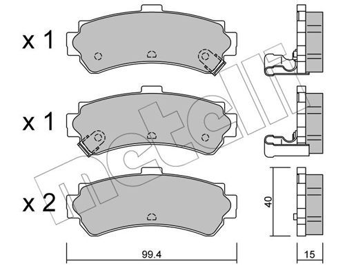 Комплект гальмівних накладок, дискове гальмо METELLI 22-0403-0