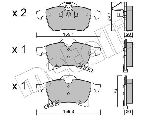 Комплект гальмівних накладок, дискове гальмо METELLI 22-0539-0