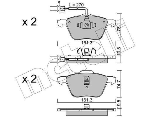 Комплект гальмівних накладок, дискове гальмо METELLI 22-0551-0