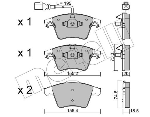 Комплект гальмівних накладок, дискове гальмо METELLI 22-0552-0