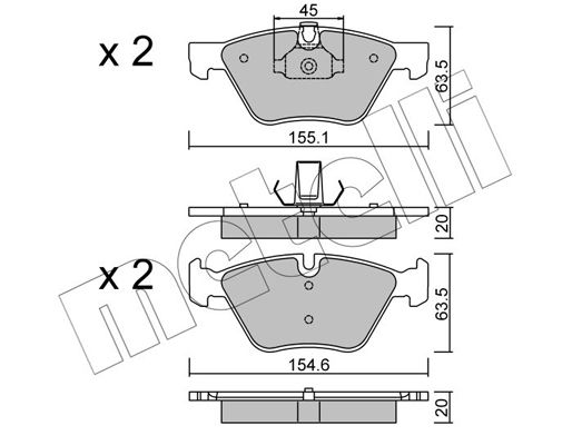 Комплект гальмівних накладок, дискове гальмо METELLI 22-0557-3