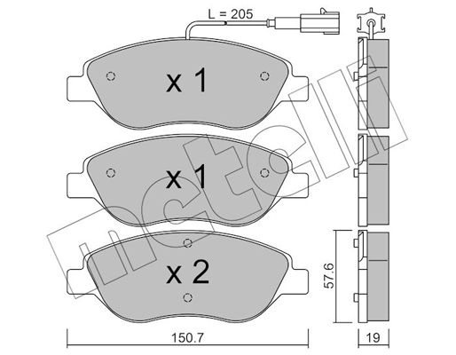 Комплект гальмівних накладок, дискове гальмо METELLI 22-0577-0