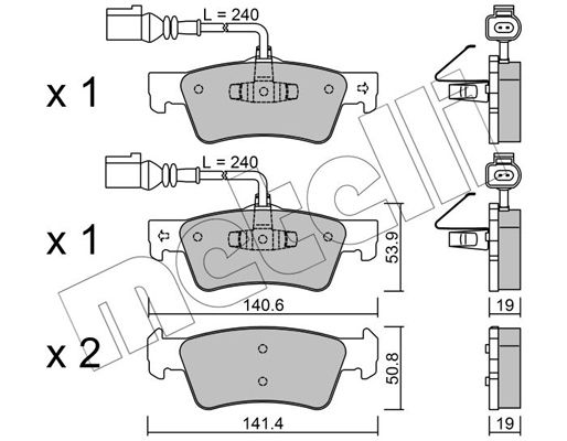 Комплект гальмівних накладок, дискове гальмо METELLI 22-0661-0