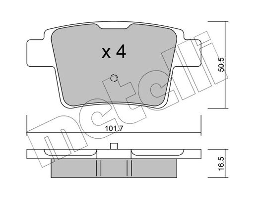 Комплект гальмівних накладок, дискове гальмо METELLI 22-0677-0