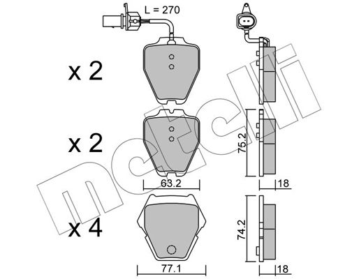 Комплект гальмівних накладок, дискове гальмо METELLI 22-0774-1