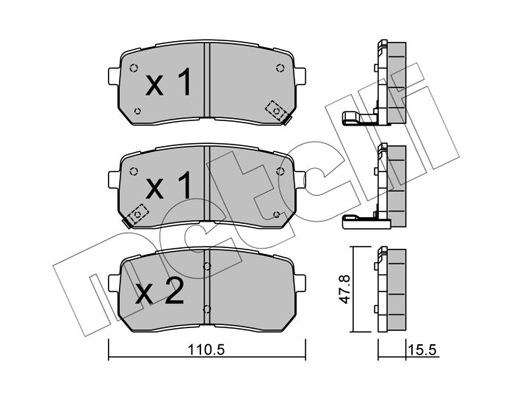 Комплект гальмівних накладок, дискове гальмо METELLI 22-0786-0