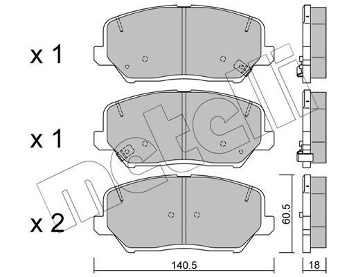 Комплект гальмівних накладок, дискове гальмо METELLI 22-0997-0