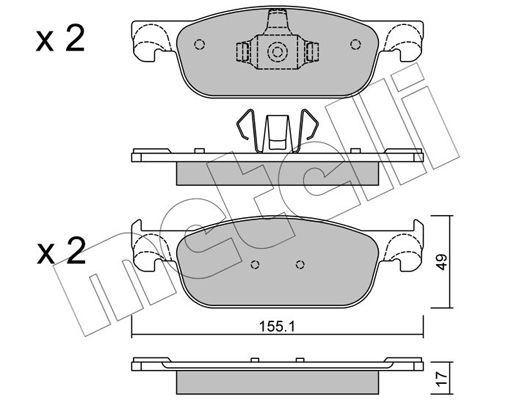 Комплект гальмівних накладок, дискове гальмо METELLI 22-1109-0