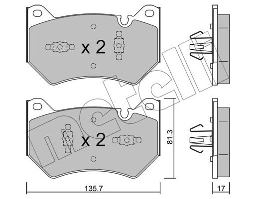 Комплект гальмівних накладок, дискове гальмо METELLI 22-1170-1