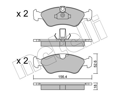 Комплект гальмівних накладок, дискове гальмо METELLI 22-0208-0