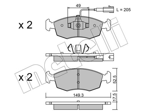 Комплект гальмівних накладок, дискове гальмо METELLI 22-0274-4