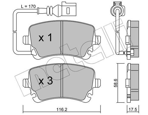 Комплект гальмівних накладок, дискове гальмо METELLI 22-0554-0