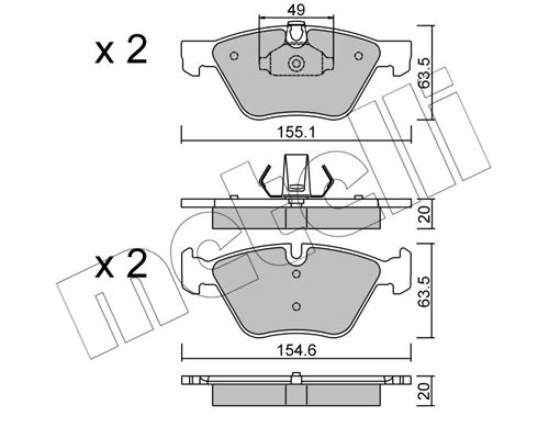 Комплект гальмівних накладок, дискове гальмо METELLI 22-0557-0