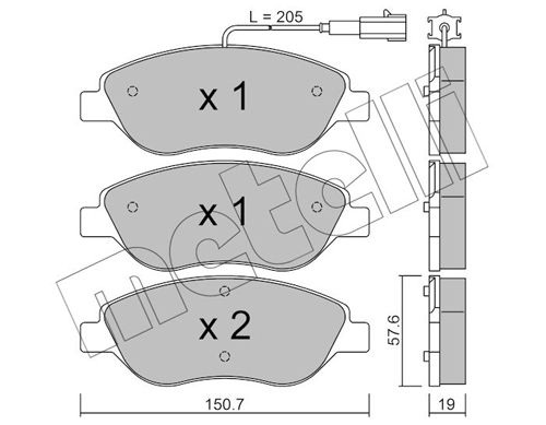 Комплект гальмівних накладок, дискове гальмо METELLI 22-0577-0