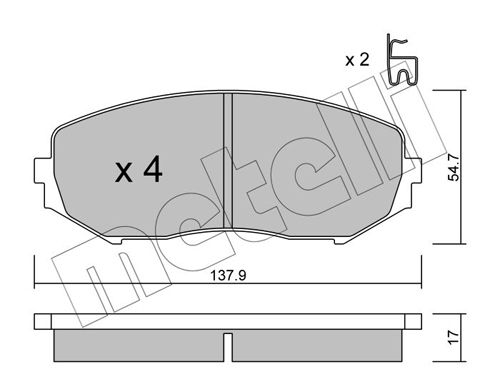 Комплект гальмівних накладок, дискове гальмо METELLI 22-0766-0