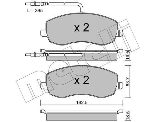 Комплект гальмівних накладок, дискове гальмо METELLI 22-0847-0