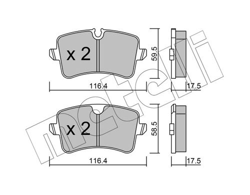 Комплект гальмівних накладок, дискове гальмо METELLI 22-0955-0