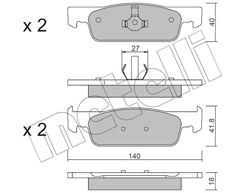 Комплект гальмівних накладок, дискове гальмо METELLI 22-0975-3