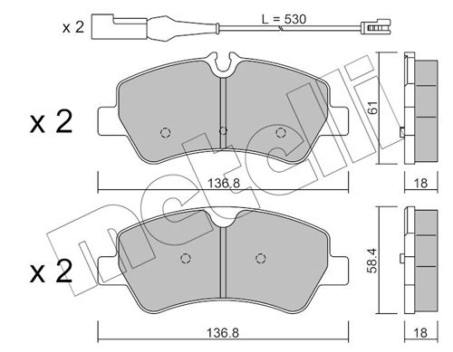 Комплект гальмівних накладок, дискове гальмо METELLI 22-0991-1