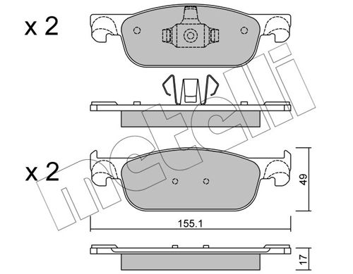 Комплект гальмівних накладок, дискове гальмо METELLI 22-1109-0