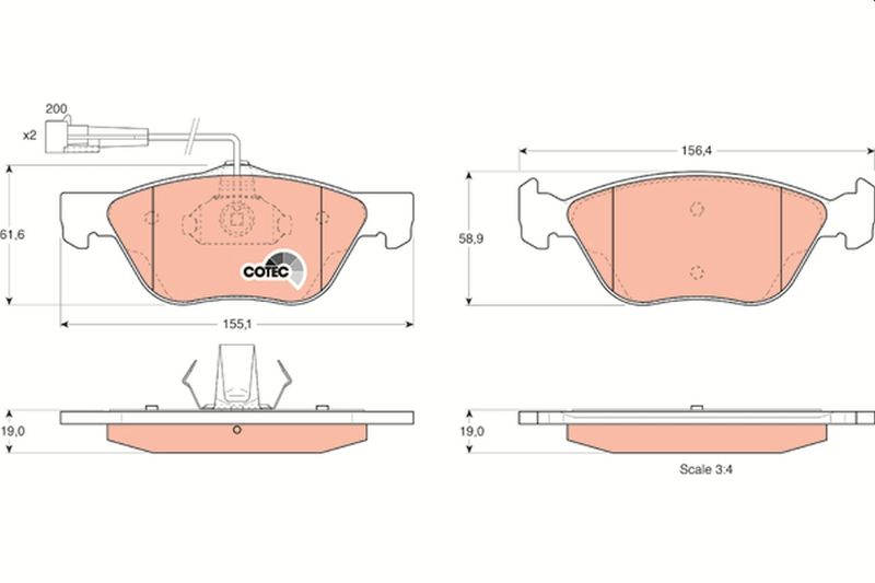 Комплект гальмівних накладок, дискове гальмо TRW GDB1212