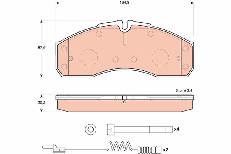 Комплект гальмівних накладок, дискове гальмо TRW GDB1694