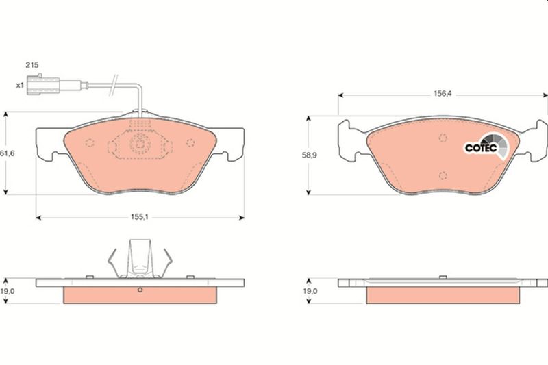 Комплект гальмівних накладок, дискове гальмо TRW GDB1445