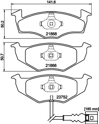Комплект гальмівних накладок, дискове гальмо HELLA 8DB 355 009-801