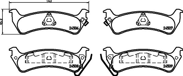 Комплект гальмівних накладок, дискове гальмо HELLA 8DB 355 013-091