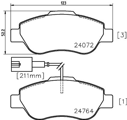 Комплект гальмівних накладок, дискове гальмо HELLA 8DB 355 014-471