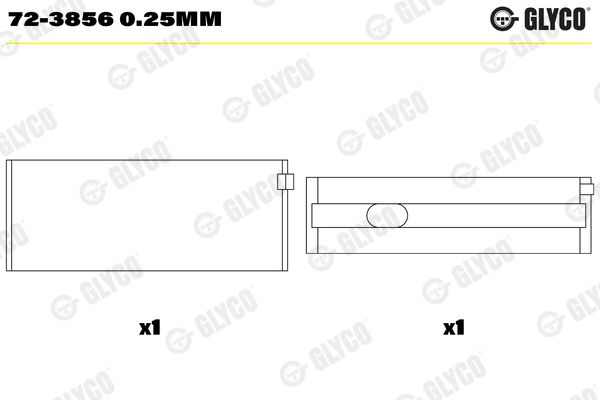 Pagrindiniai guoliai, alkūninis velenas GLYCO 72-3856 0.25MM