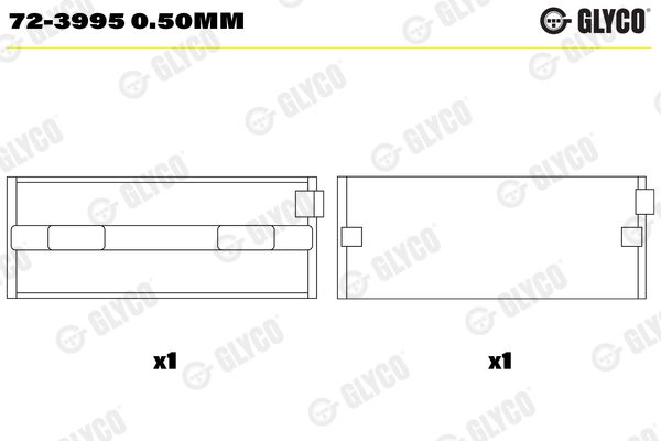 Pagrindiniai guoliai, alkūninis velenas GLYCO 72-3995 0.50mm