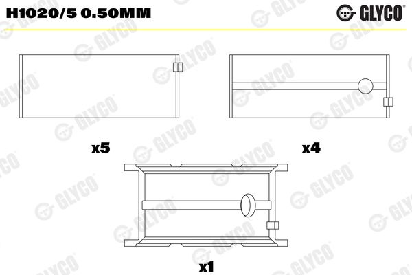 Pagrindiniai guoliai, alkūninis velenas GLYCO H1020/5 0.50mm