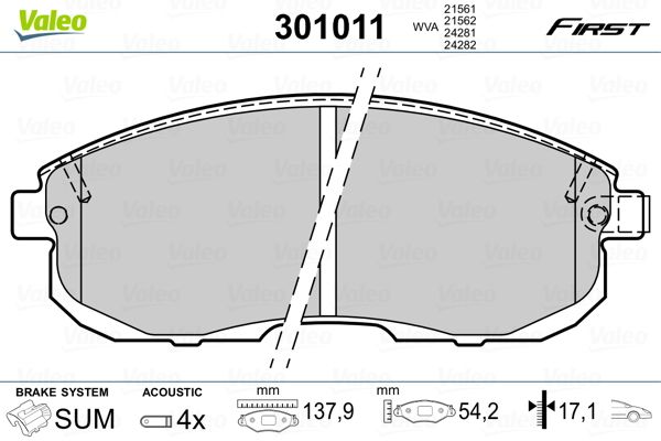 Brake Pad Set, disc brake VALEO 301011