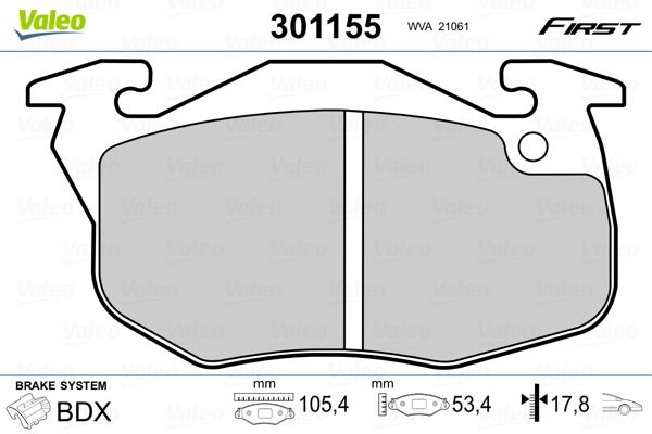 Brake Pad Set, disc brake VALEO 301155