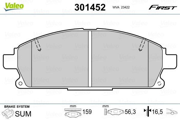 Stabdžių trinkelių rinkinys, diskinis stabdys VALEO 301452