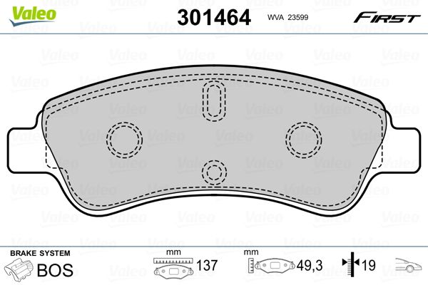 Stabdžių trinkelių rinkinys, diskinis stabdys VALEO 301464