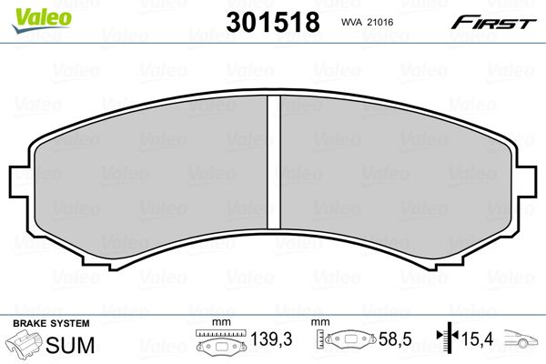 Комплект гальмівних накладок, дискове гальмо VALEO 301518