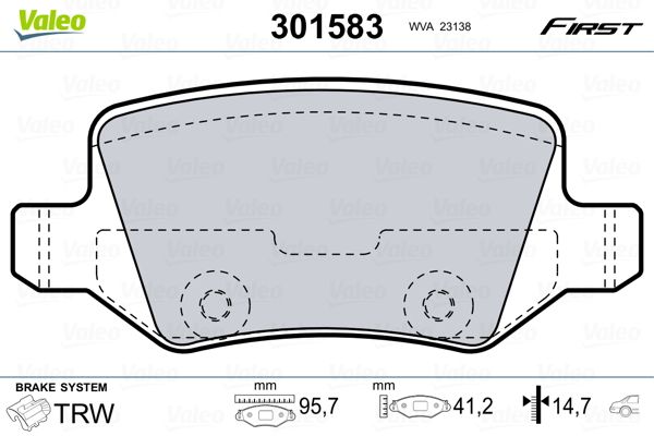 Комплект гальмівних накладок, дискове гальмо VALEO 301583
