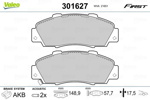Brake Pad Set, disc brake VALEO 301627