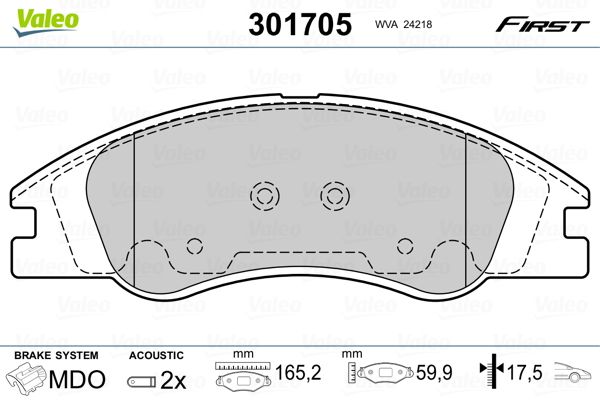 Brake Pad Set, disc brake VALEO 301705