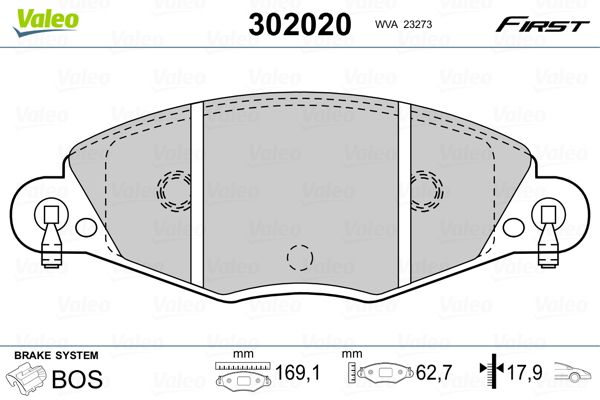 Комплект гальмівних накладок, дискове гальмо VALEO 302020