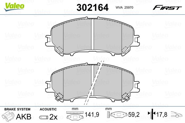 Brake Pad Set, disc brake VALEO 302164