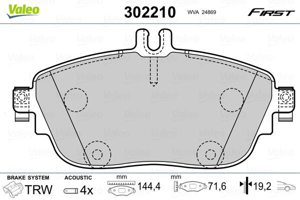 Комплект гальмівних накладок, дискове гальмо VALEO 302210
